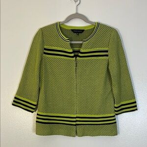 Ming Wang | Neon lime green & black zippered cardigan sweater Womens size XS